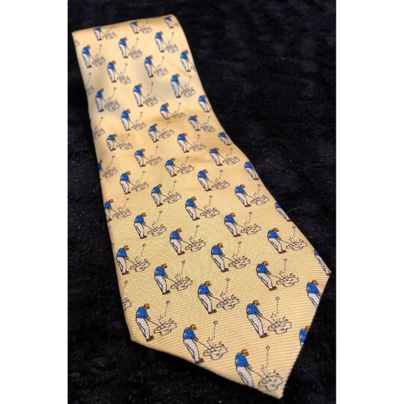 Lauren/Ralph Lauren Golf Neck Tie Yellow Silk Made in USA-EUC- - Picture 6 of 10